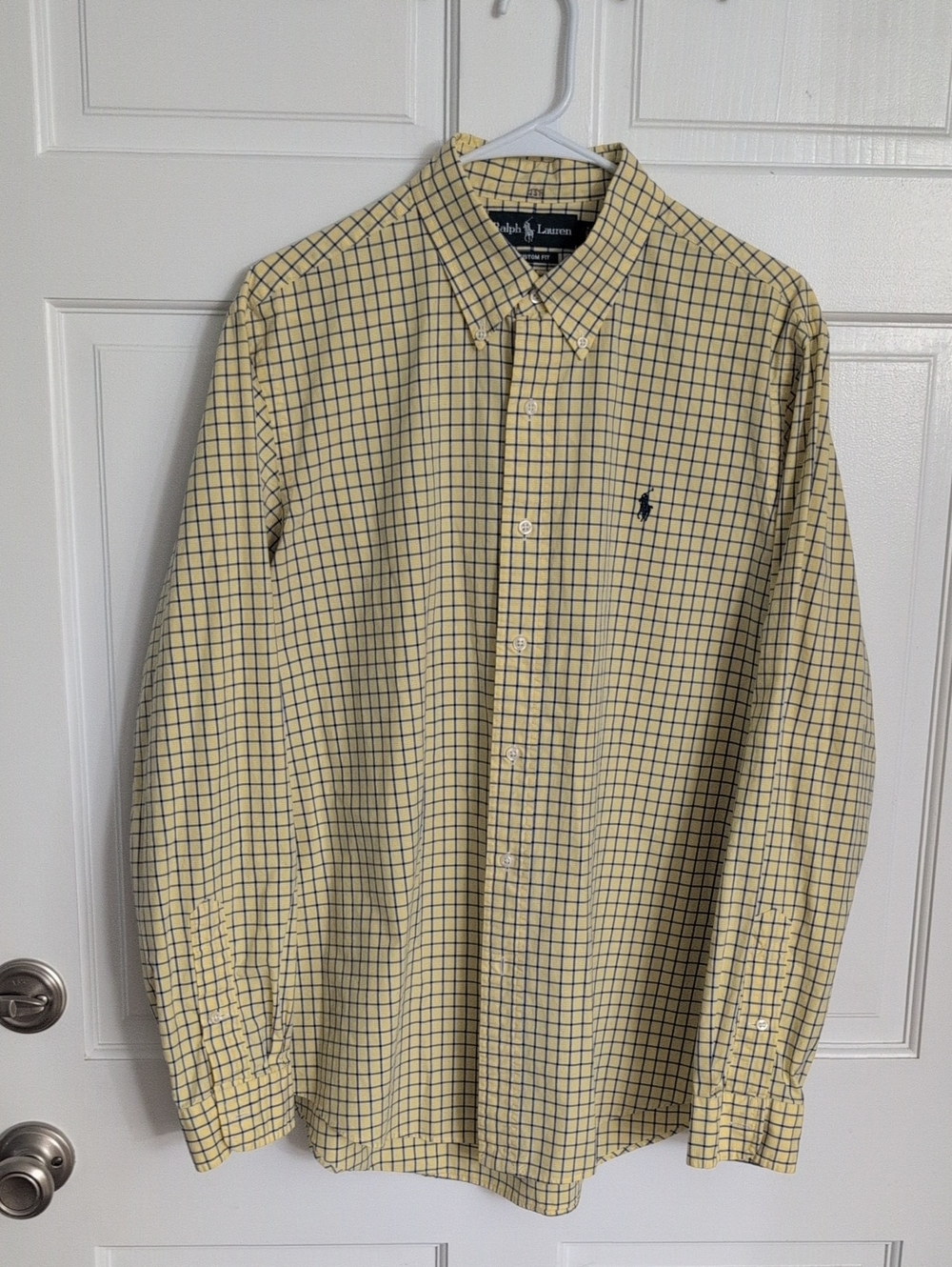 Ralph Lauren Men's Yellow and Navy Size Large Custom Fit Button Shirt